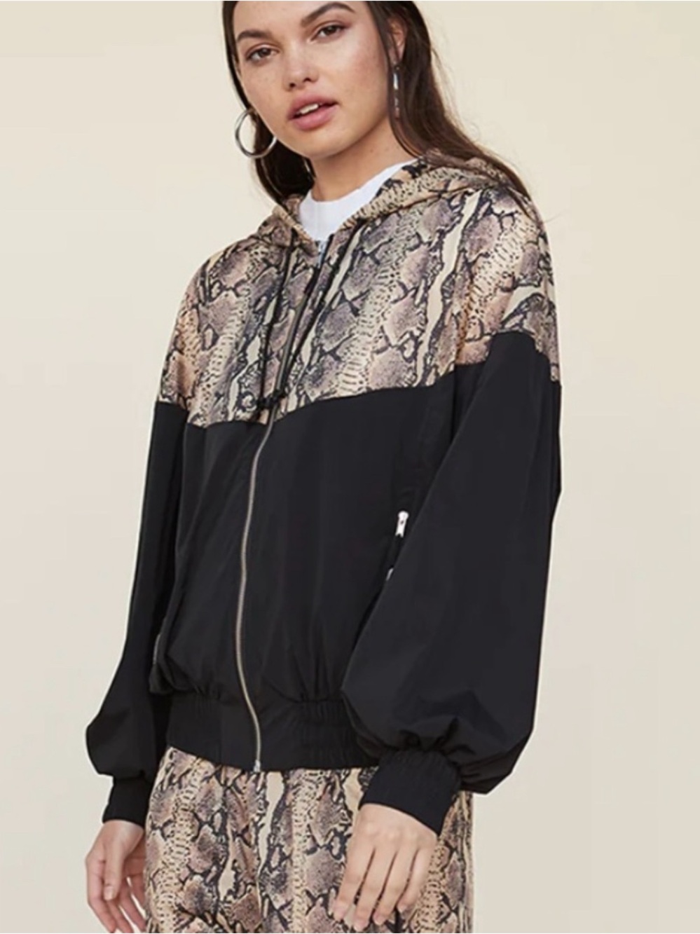 LPA Black Bomber Jacket with Snake-Print Yoke🌻